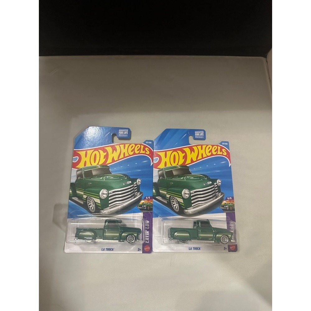 Hot Wheels La Troca Green Layin Low 5/5 137/250 Diecast Lowrider Truck Lot of 2